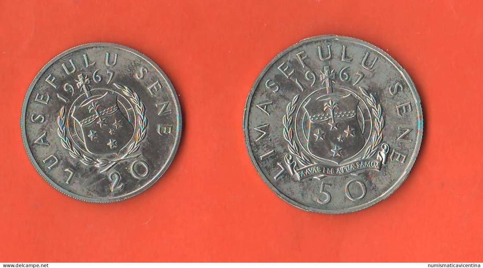 Western Samoa 20 + 50 Sene Nickel 1967 Coin  King Tanumafili II°        © 2 - Samoa