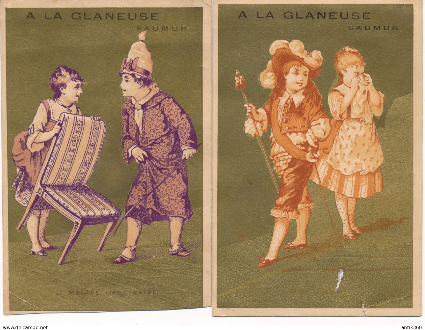 Lot De 5 Anciens Chromos Pièces De Molière Théâtre Magasin A La Glaneuse Saumur - Autres & Non Classés