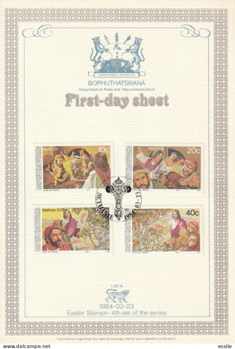 Bophuthatswana - 1984 - Easter The Lords Passion - First Day Sheet - Medium - Bophuthatswana