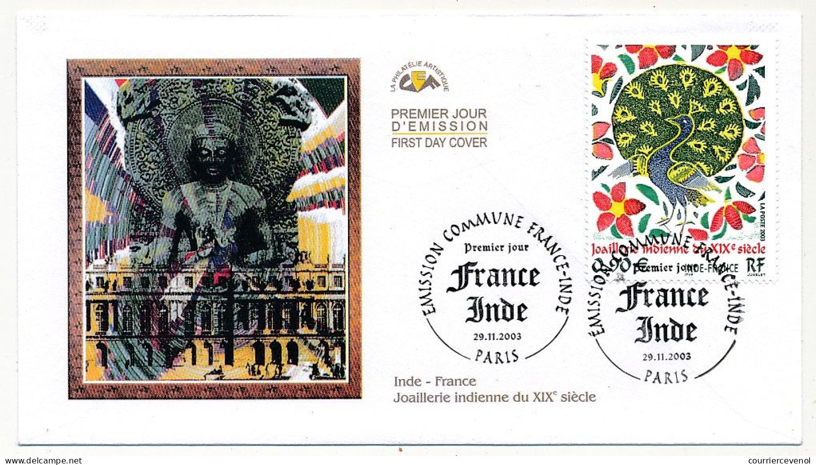 FRANCE - 2 FDC 0,50e France Inde Enluminure + 0,90e Joaillerie Indienne - Paris - 29/11/2003 - 2000-2009