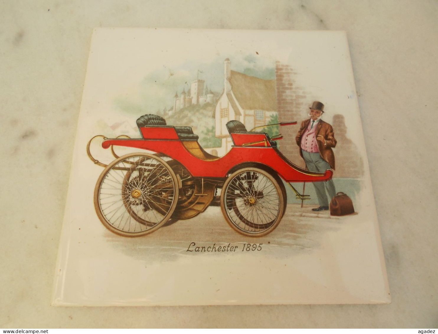 Carrelage Mettlach Saar Ceramique Voiture Ancienne  Lanchester 1895 - Autres & Non Classés