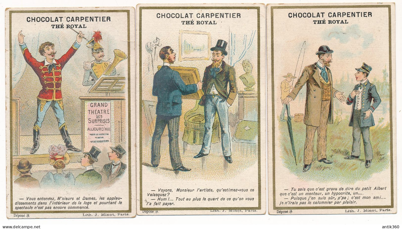 Lot De 3 Anciens Chromos Minot Chocolat CARPENTIER - Autres & Non Classés