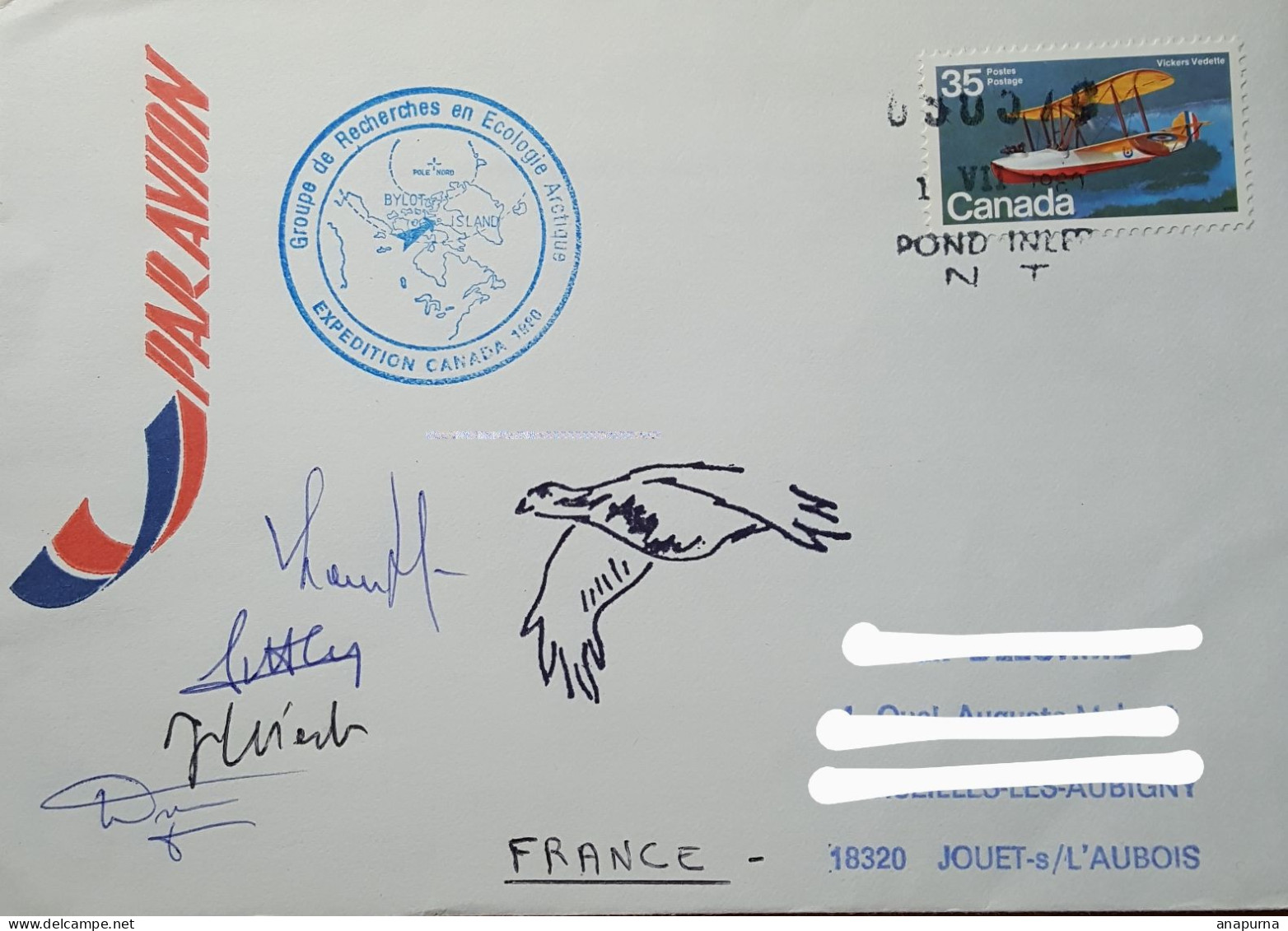 Pli De L'Expédition Au Canada 1980 : Groupe De Recherche En Ecologie Arctique. 4 Signatures Membres Expédition. - Behoud Van De Poolgebieden En Gletsjers