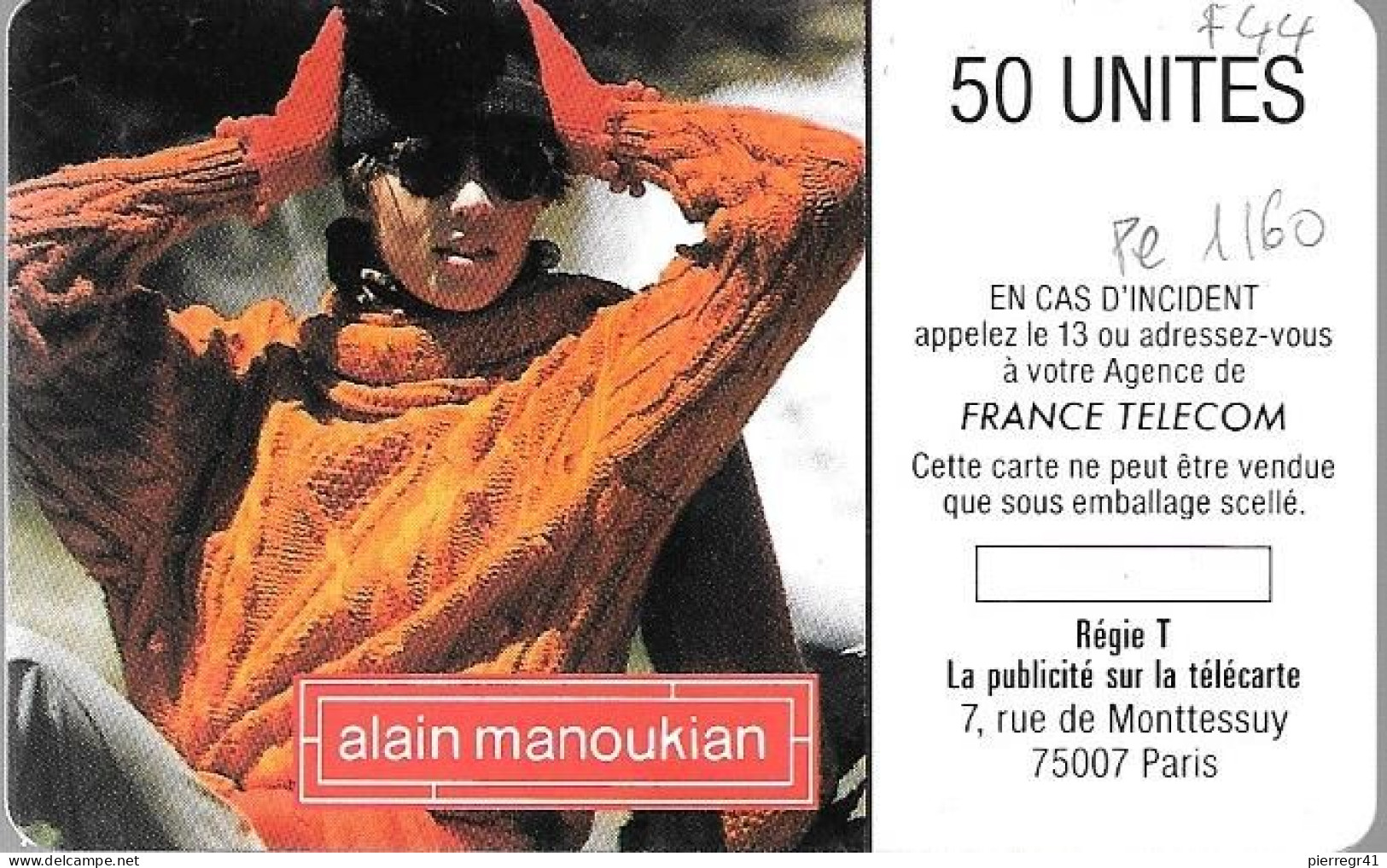 CARTE-PUBLIC-1988-50U-F 44-SO2-MANOUKIAN-4 Pe 1160-UTILISE-TBE - 1988