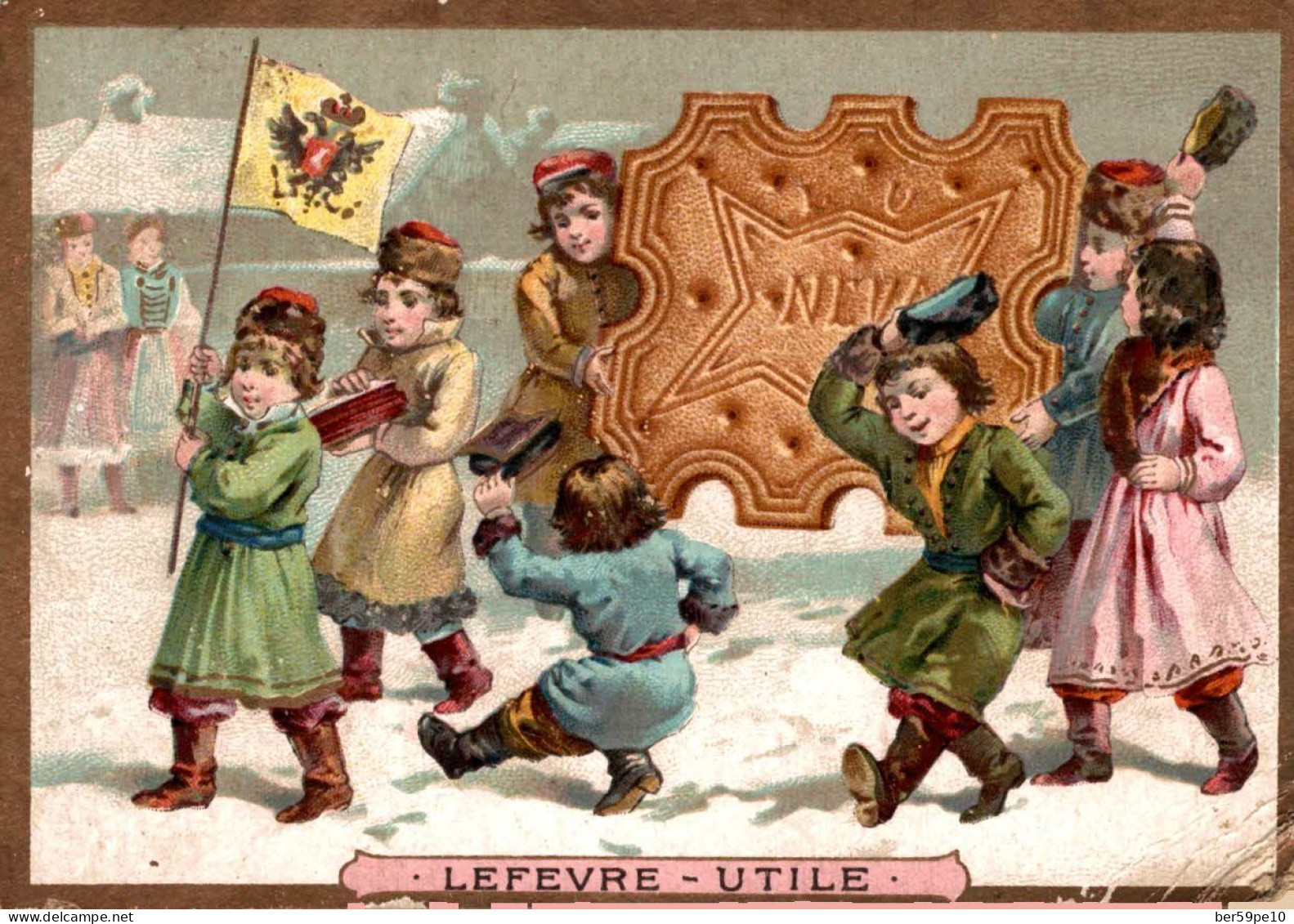 CHROMO LEFEVRE-UTILE  BISCUITS LU NANTES DEFILE DANS LA NEIGE EN COSTUMES RUSSES - Lu