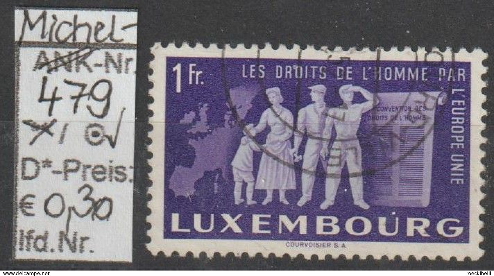 1951 - LUXEMBURG - SM "Europäische Einigung" 1 Fr ..violett - O  Gestempelt - S.Scan (Lux 479o) - Gebruikt