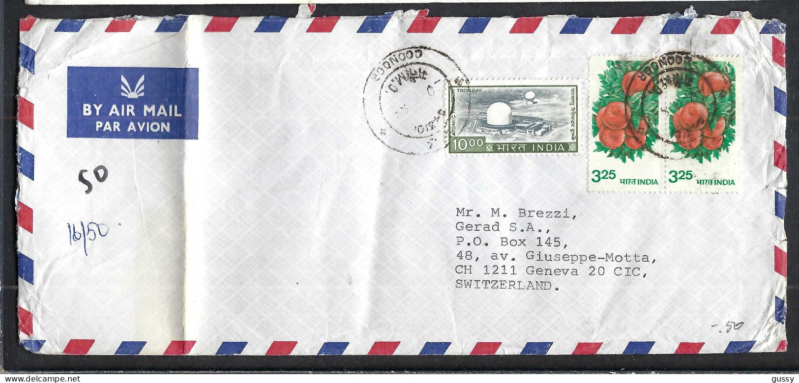 INDE P.A. Ca.1960: LSC De COONOOR Pour Genève (Suisse), Pliée - Airmail
