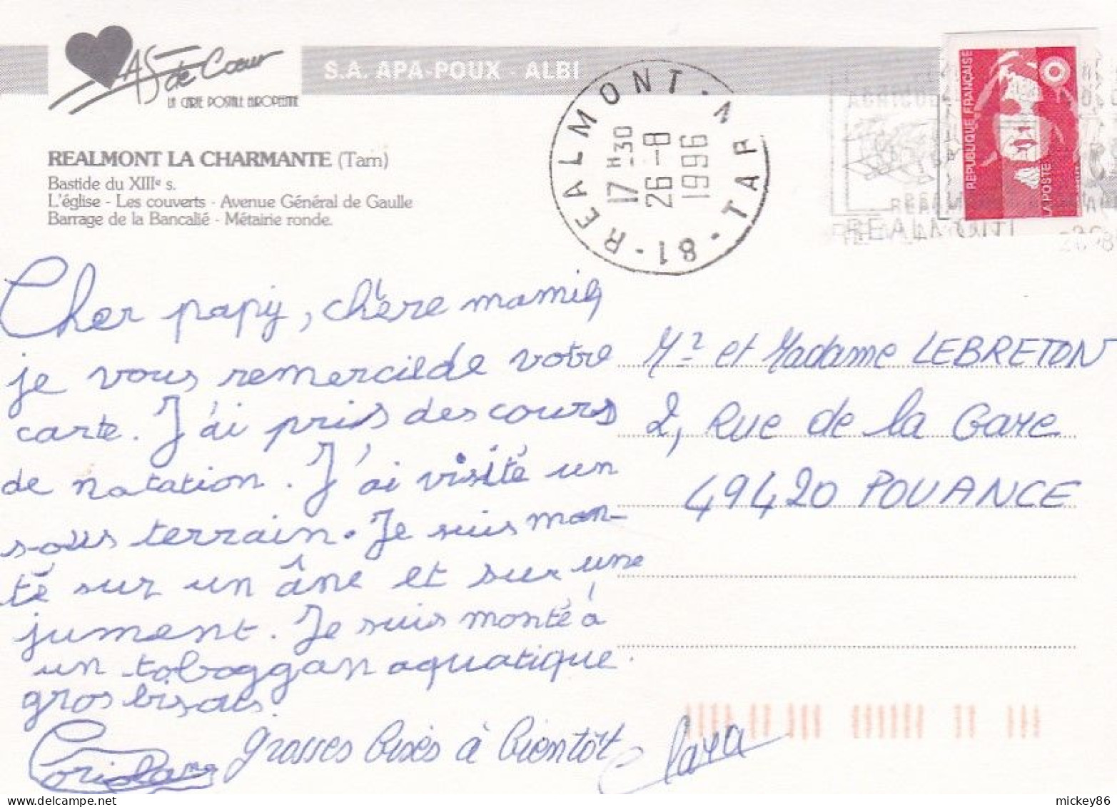 REALMONT La Charmante -- 1996 --Multivues ..................cachet Rond - Realmont