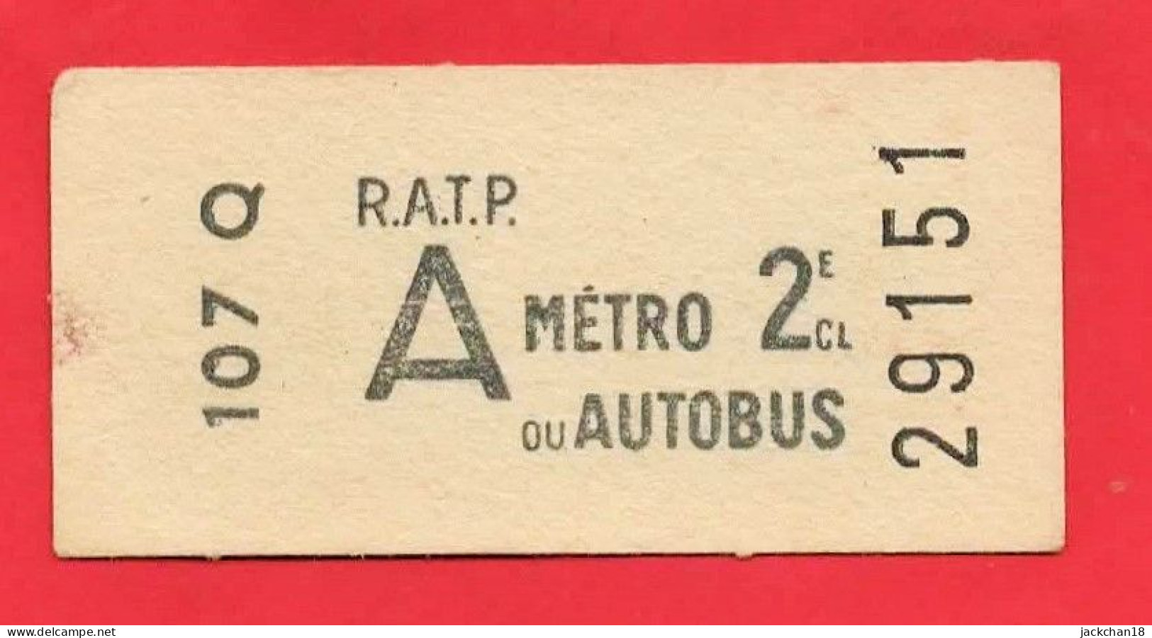 -- R.A.T.P. / TICKET METRO Ou AUTOBUS -- - Europa