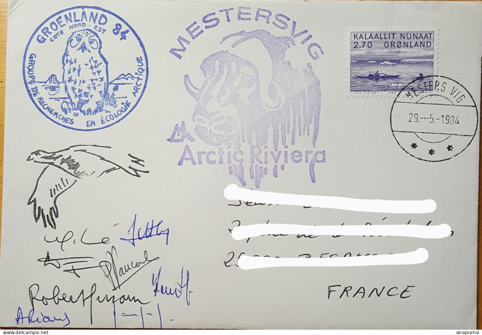 Pli Groenland. Expédition Du Groupe Recherche Ecologie Arctique. Mestersvig Artic Riviera. 8 Signatures. - Forschungsprogramme