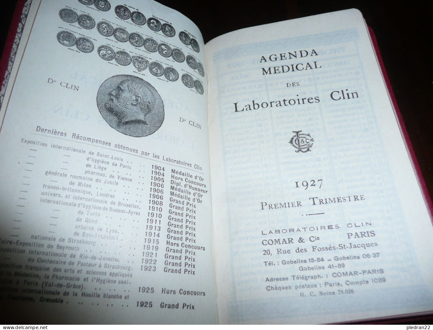 VIEUX PAPIER PETIT CARNET CALENDRIER AGENDA MEDICAL DES LABORATOIRES CLIN 1927 1er TRIMESTRE - Formato Piccolo : 1921-40