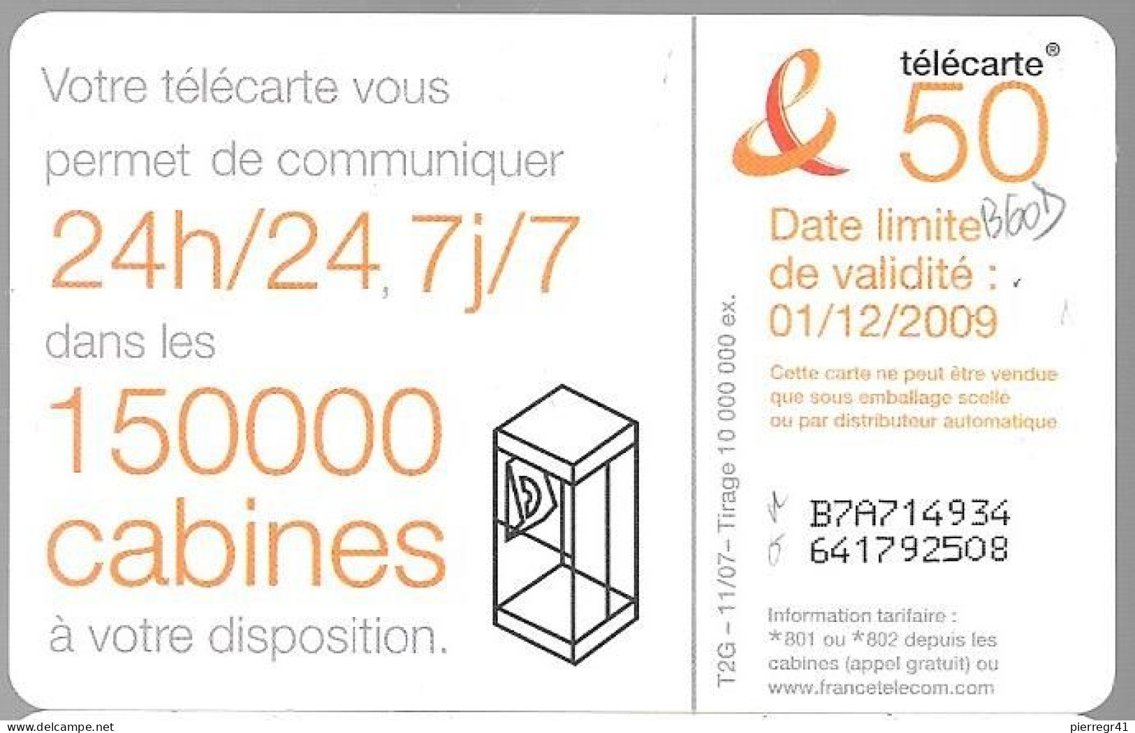 CARTE°-PUBLIC-50U-F1360D-GEM1-11/07-DANSE 4-V°150000 CABINES-Ex 01/12/2009-UTILISE-TBE - 2007