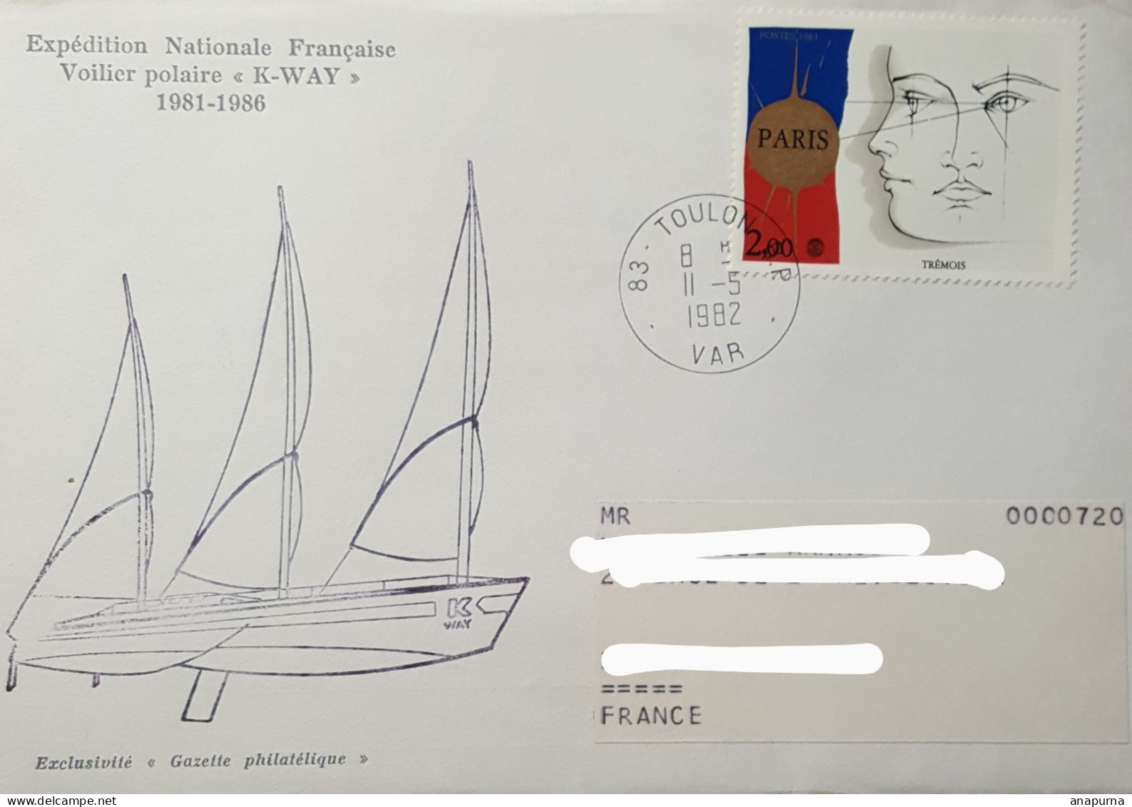 Pli De L'expédition Nationale Française. Voilier Polaire K WAY 1981 1986 - Forschungsprogramme