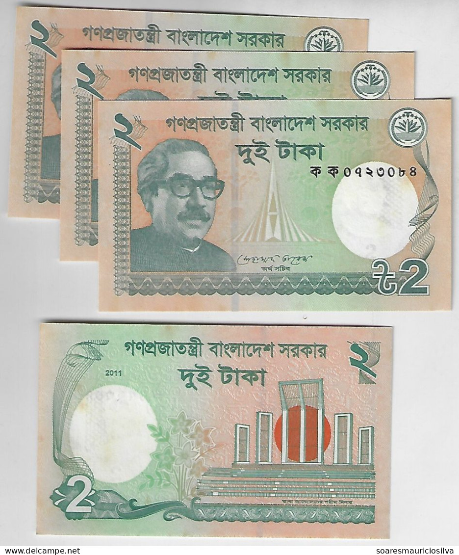 4x Banknote Bangladesh 2 Taka 2011 Pick-52 Uncirculated - Bangladesch