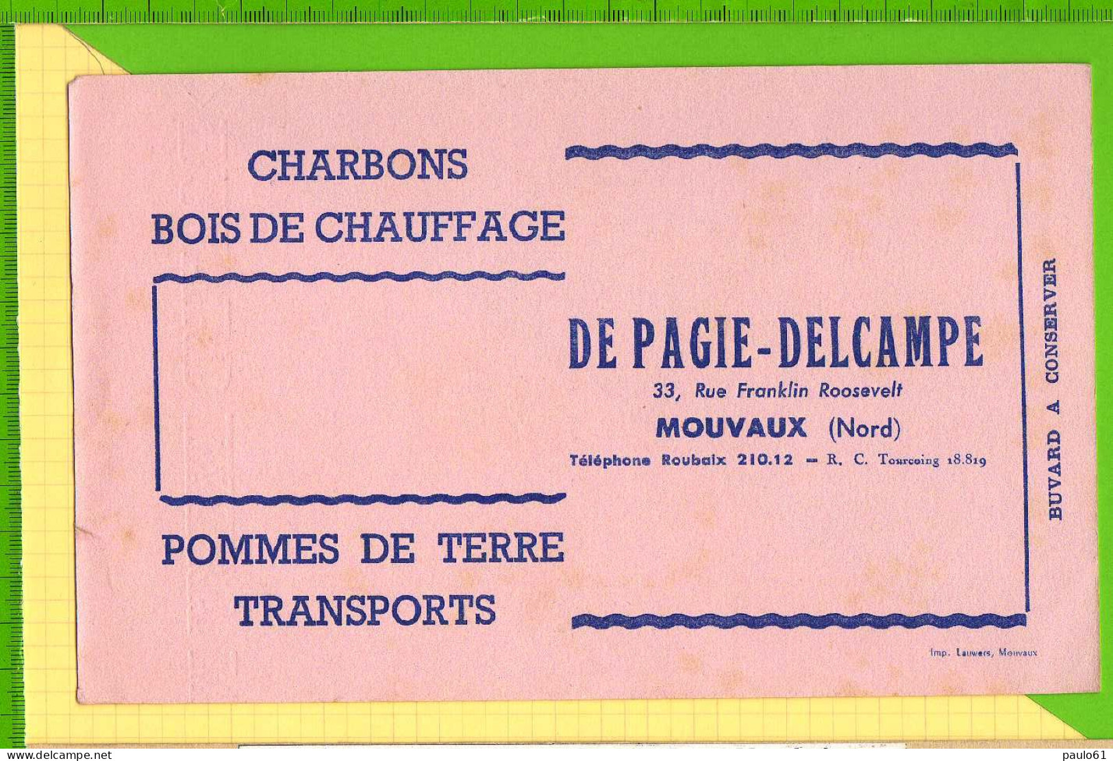 Buvard & Blotter Paper : Charbons Pome De Terre DE PAGIE DELCAMPE MOUVAUX - Wassen En Poetsen