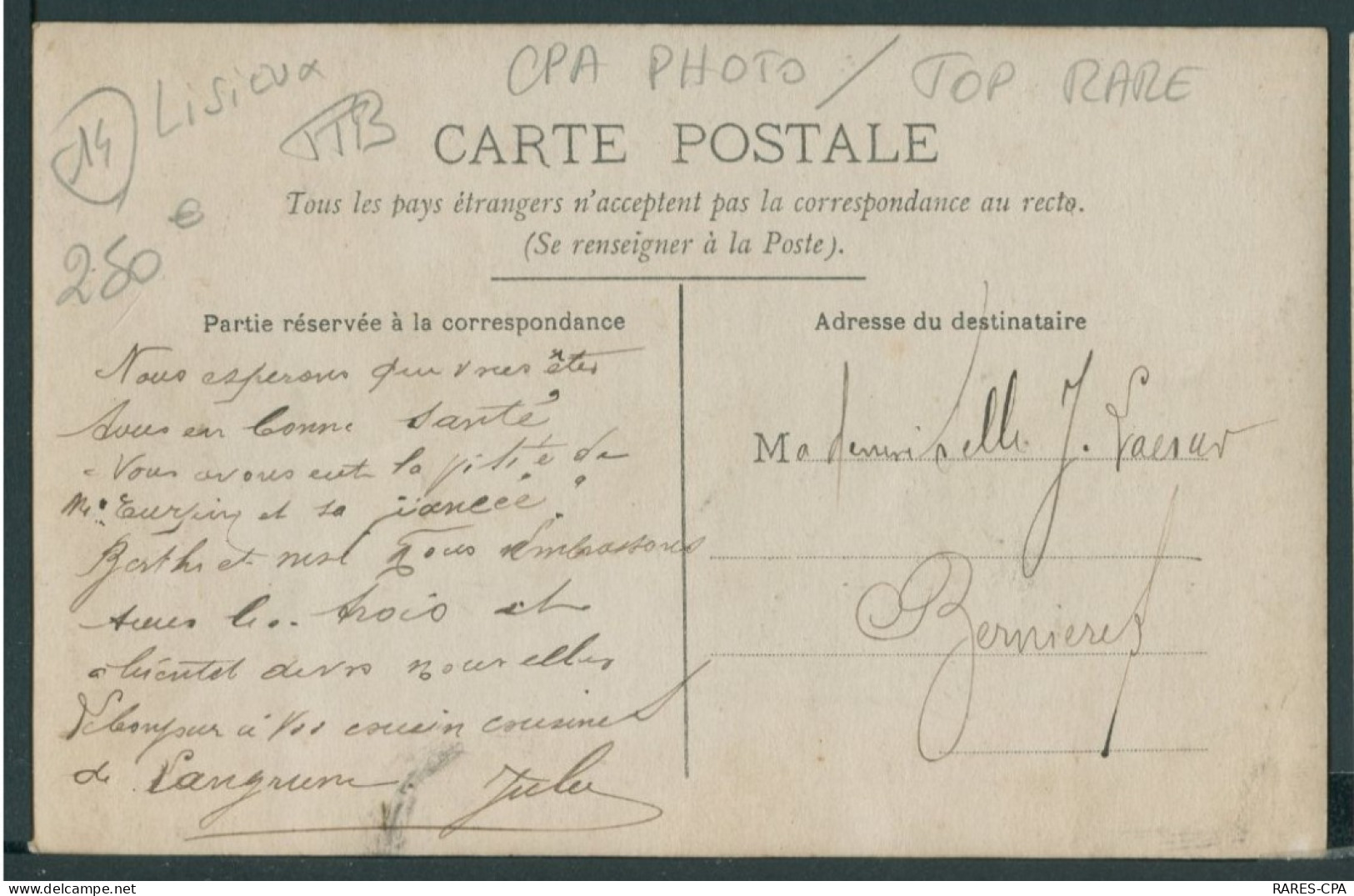 14 - LISIEUX - CHARLES CRISON - GARDES MEUBLES  - CORRESPONDANT DES CHEMINS DE FER DE L'ETAT - TOP RARE - CPA PHOTO - Lisieux