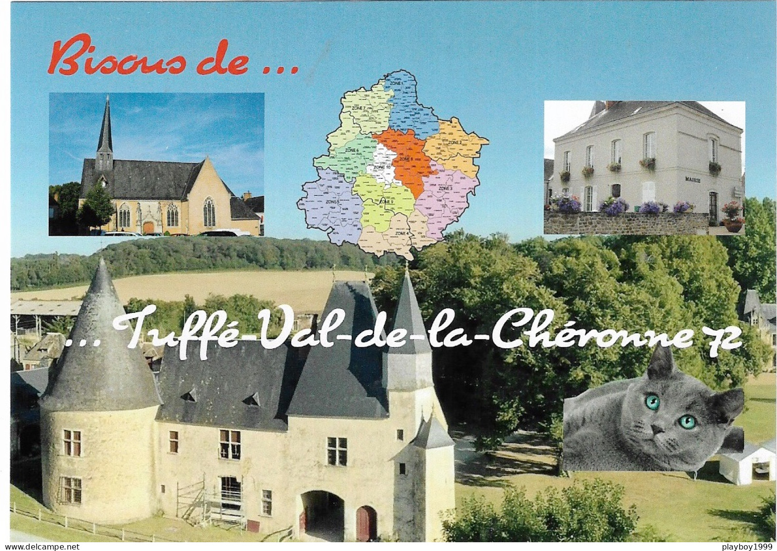 72 TUFFÉ VAL DE LA CHÉRONNE - 3 Vues - Carte Géographique Du 72 - 1 Petit Chaton - Cpm - Vierge - - Tuffe