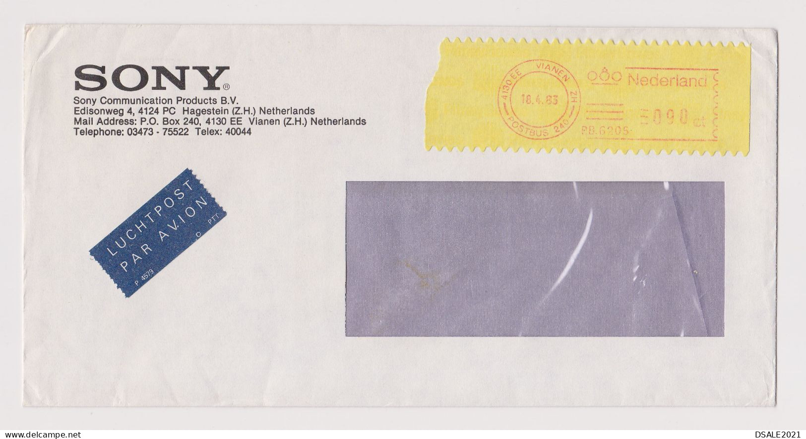 Netherlands Nederland 1980s SONY Commerce Window Cover With EMA METER Machine Stamp, Airmail Abroad (66877) - Frankeermachines (EMA)