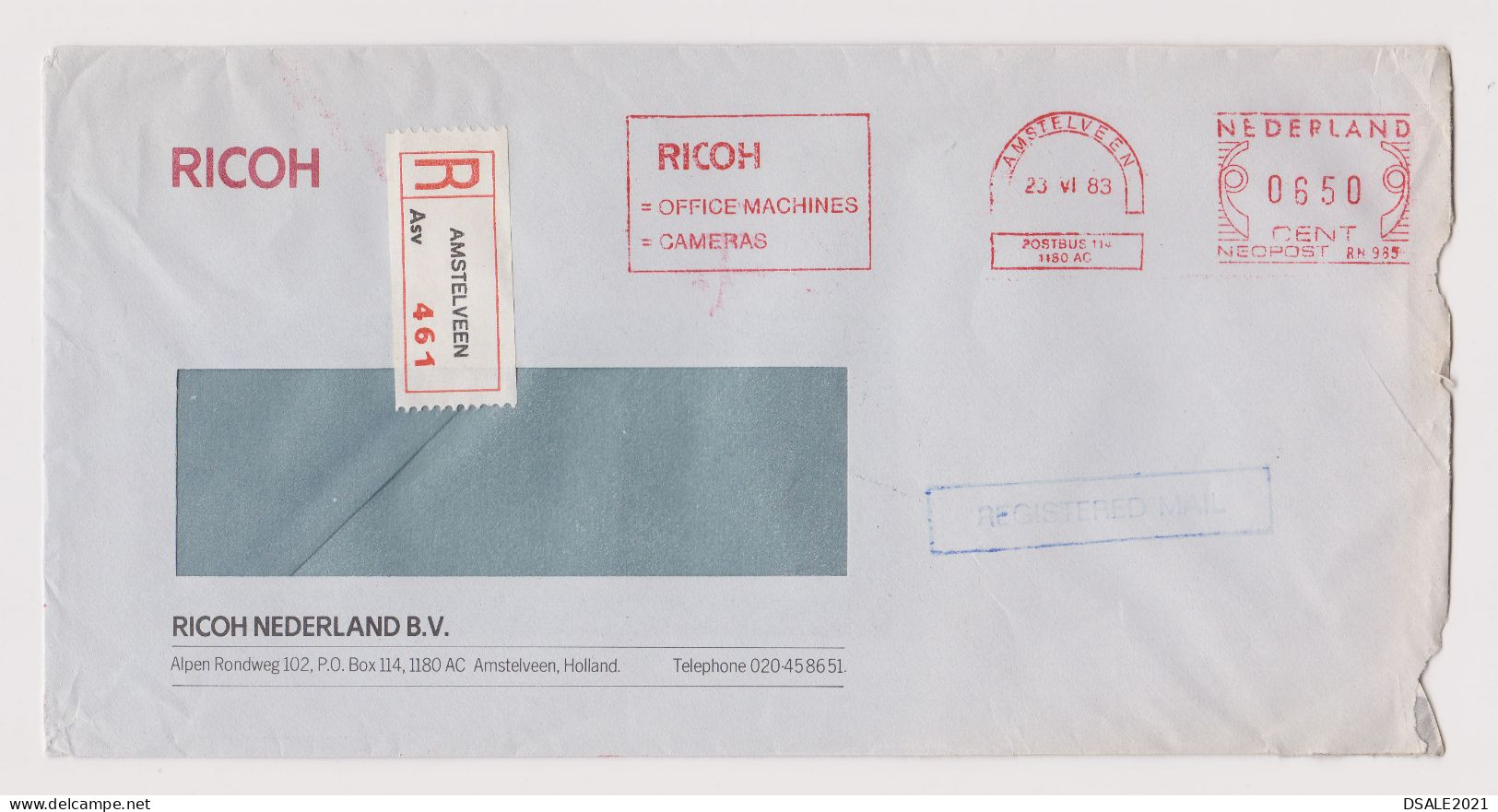 Netherlands Nederland 1980s RICOH Commerce Window Cover With EMA METER Machine Stamp RICOH, Registered Abroad (66867) - Machines à Affranchir (EMA)