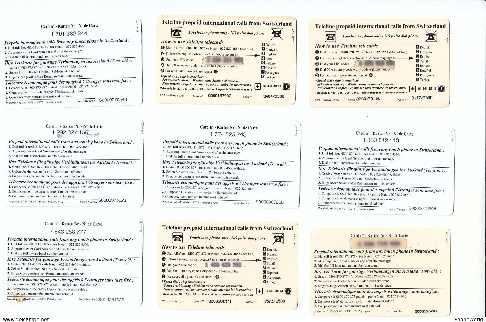 Swiss, VAN Teleline '97, Cars,  Real Cards, No Samples RRR - Switzerland