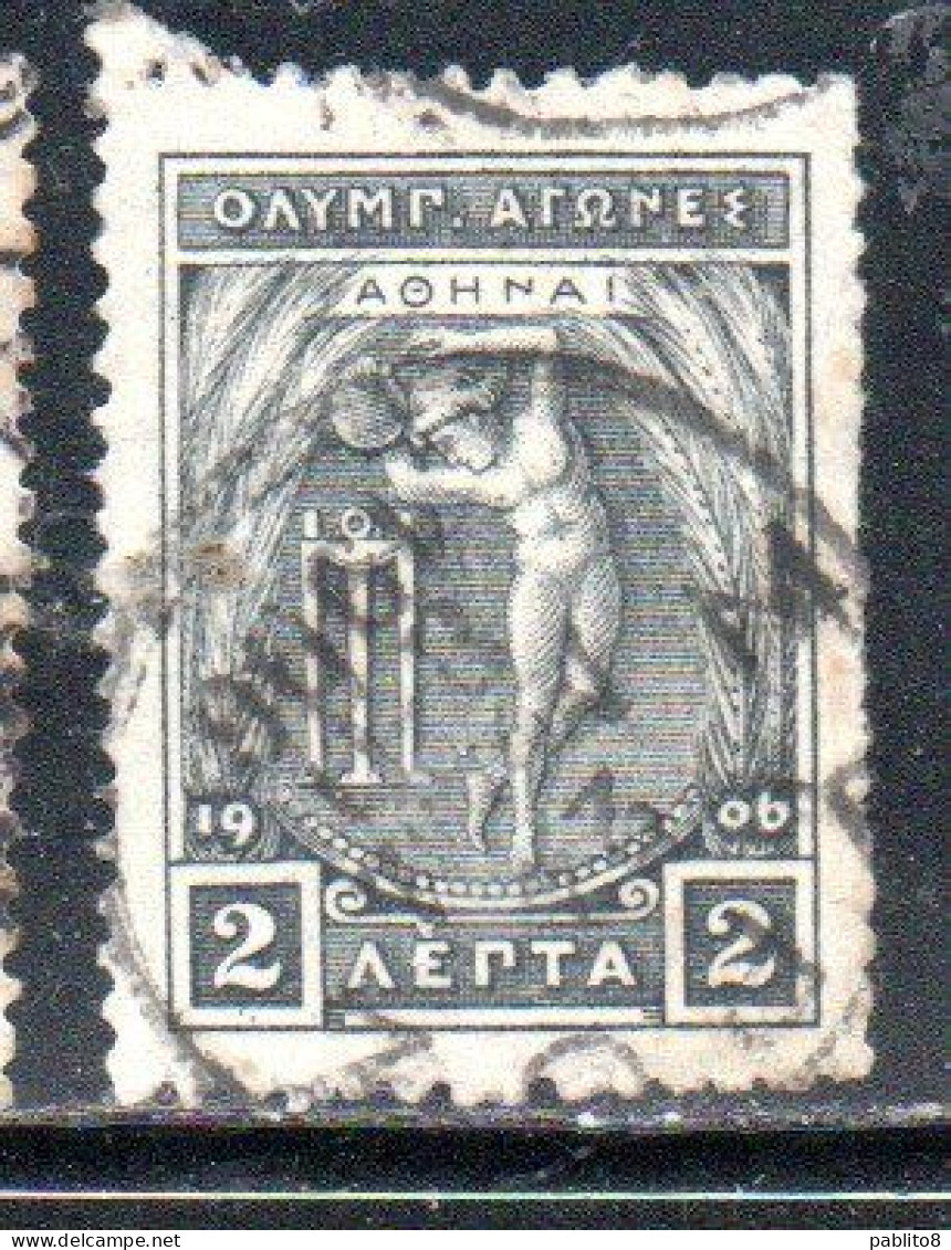 GREECE GRECIA ELLAS 1906 GREEK SPECIAL OLYMPIC GAMES ATHENS APOLLO THROWING DISCUS  2l USED USATO OBLITERE' - Gebraucht