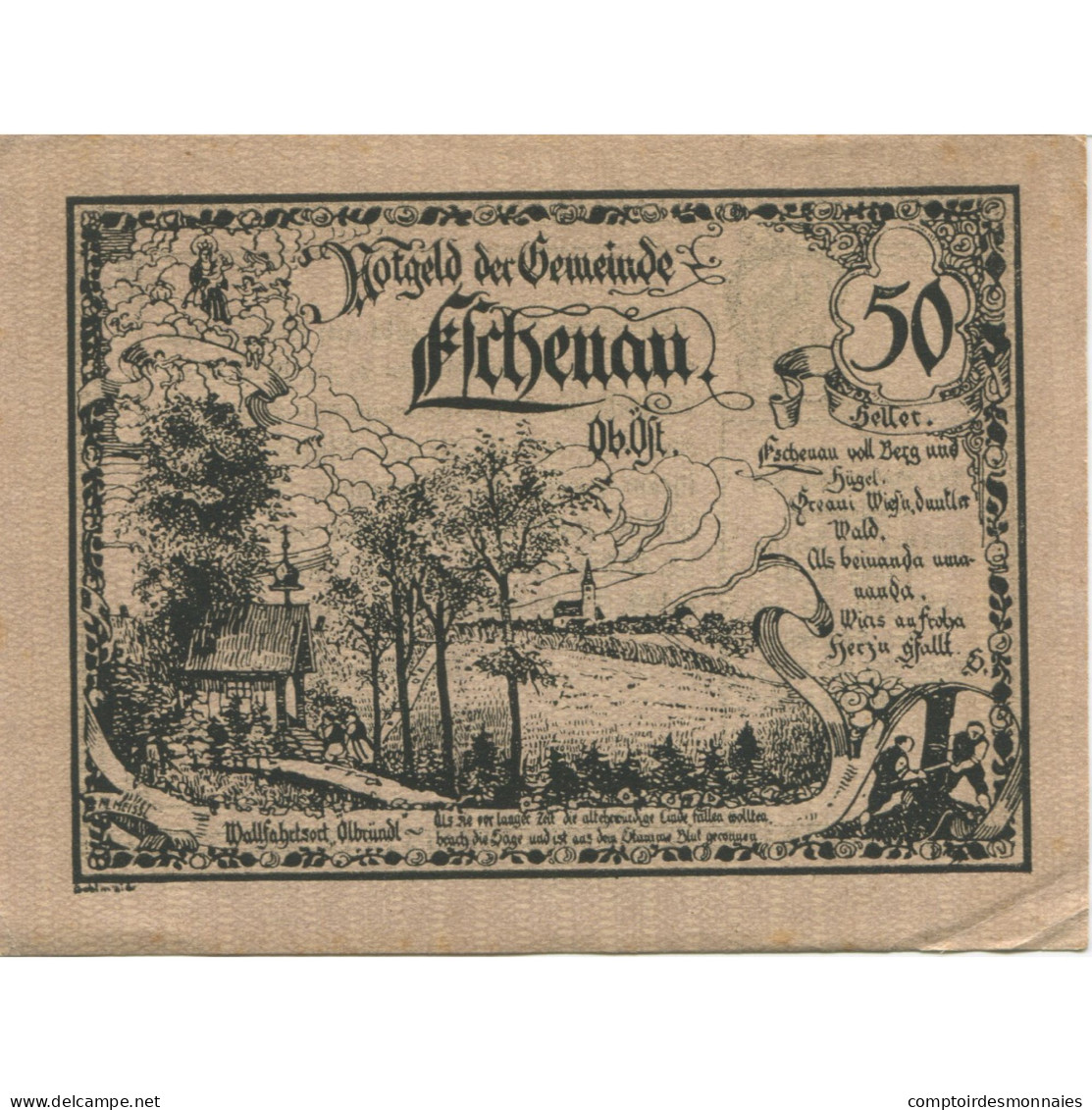 Billet, Autriche, Eschenau, 50 Heller, Paysage 1921-03-31, SPL Mehl:FS 187a - Oesterreich