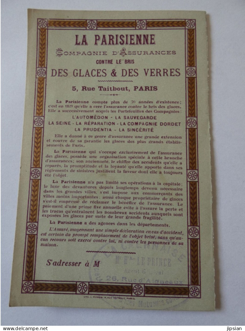 Calendrier 1902 La Parisienne Compagnie Assurances  STEP228 - Grand Format : 1901-20