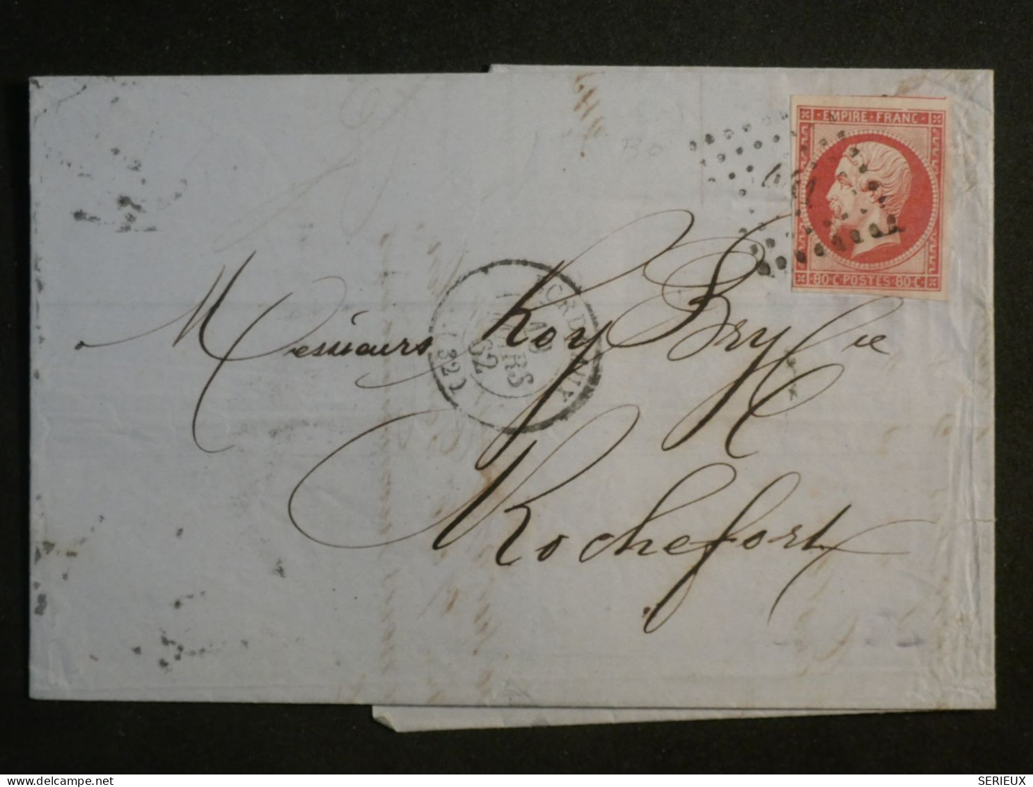 DH9 FRANCE BELLE LETTRE  1862   BORDEAUX  A  ROCHEFORT + N°17  ++ AFF. PLAISANT++ - 1849-1876: Période Classique