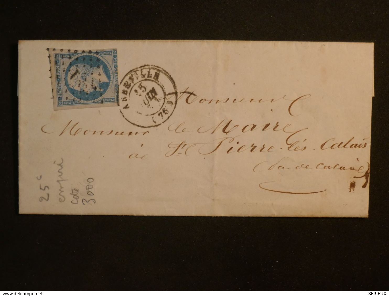 DH9 FRANCE BELLE LETTRE RRR  1854 ABBEVILLE A   ST PIERRE  + N°15 EMPIRE ++ AFF. PLAISANT++ - 1849-1876: Klassieke Periode