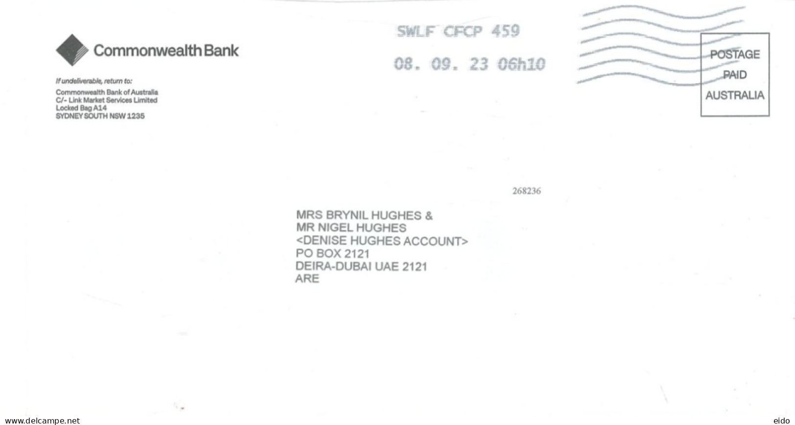 AUSTRALIA. - 2023 - POSTAGE PAID COVER TO DUBAI. - Brieven En Documenten