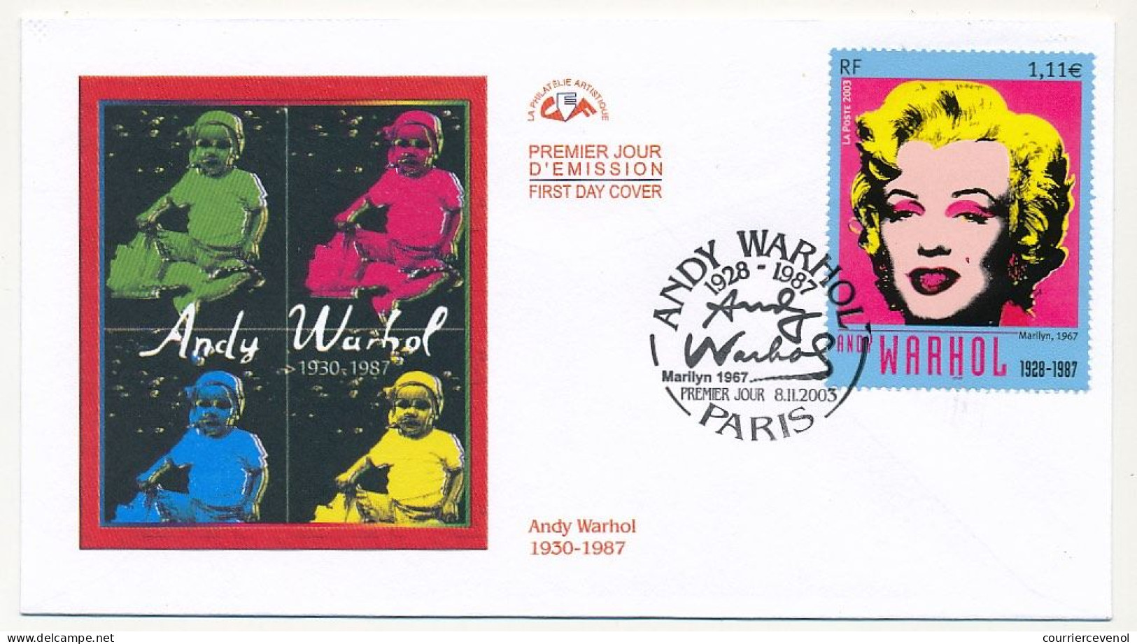 FRANCE - FDC 1,11e Andy Wharhol - Paris - 8/11/2003 - 2000-2009