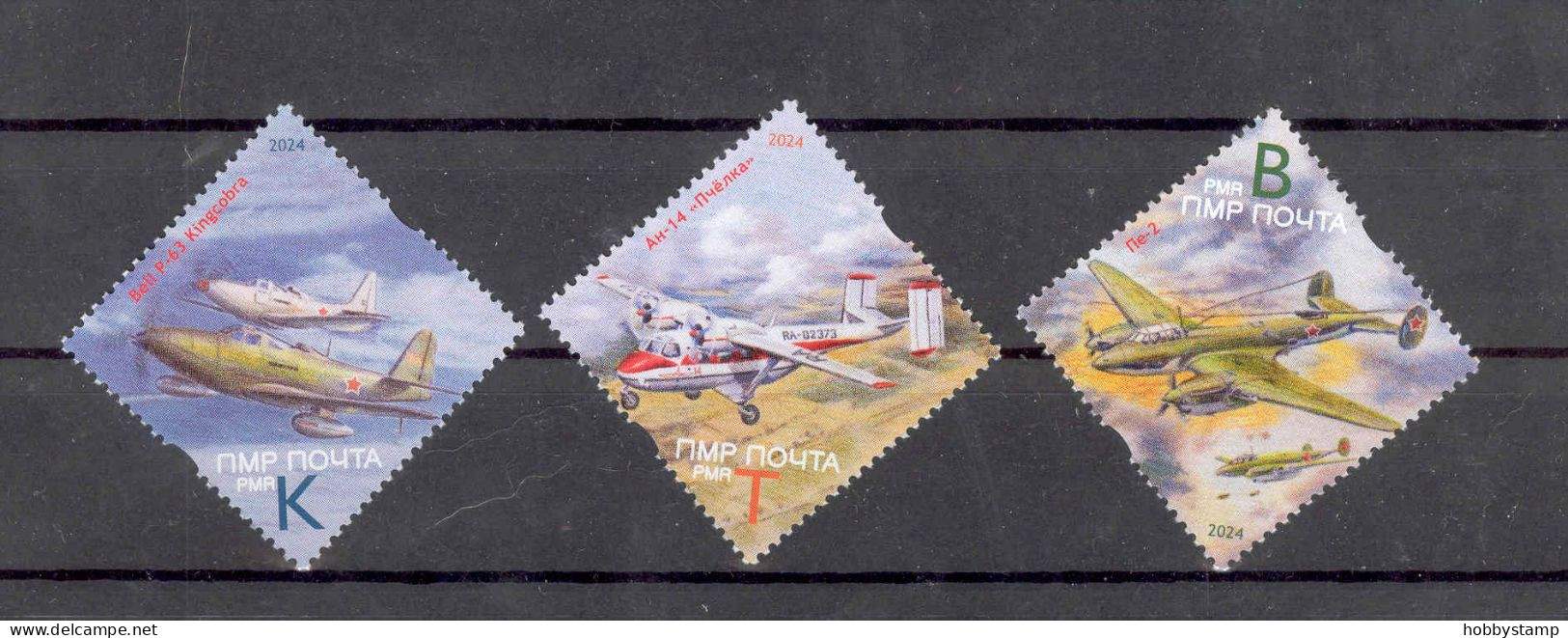 Label  Transnistria 2024 Airplanes Of The Tiraspol Airfield 3v**MNH - Fantasy Labels