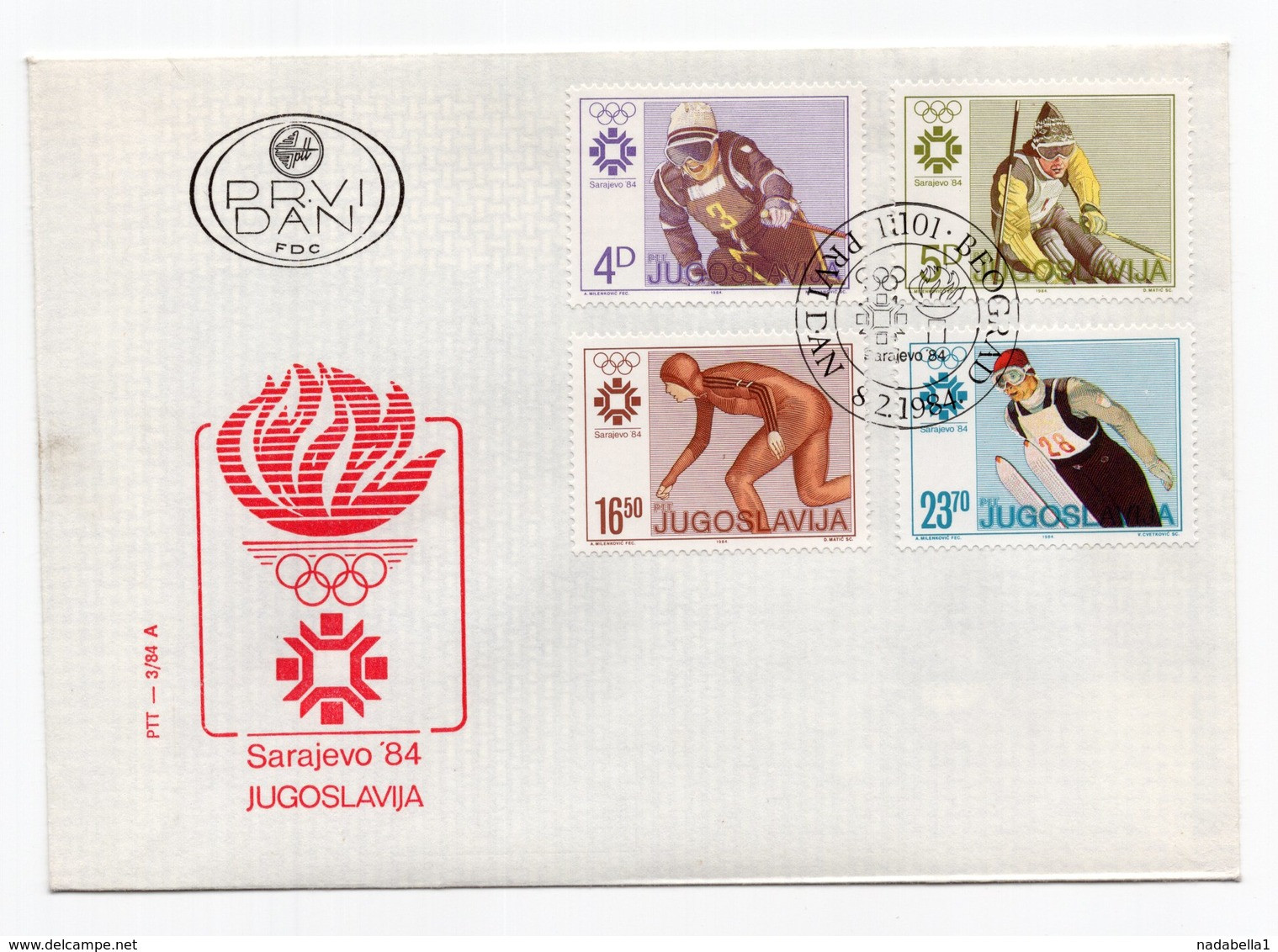 YUGOSLAVIA,PAIR FDC,08.02.1984.COMMEMORATIVE ISSUE:SARAJEVO 84, OLYMPIC GAMES,2 COVERS,8 STAMPS SET - FDC