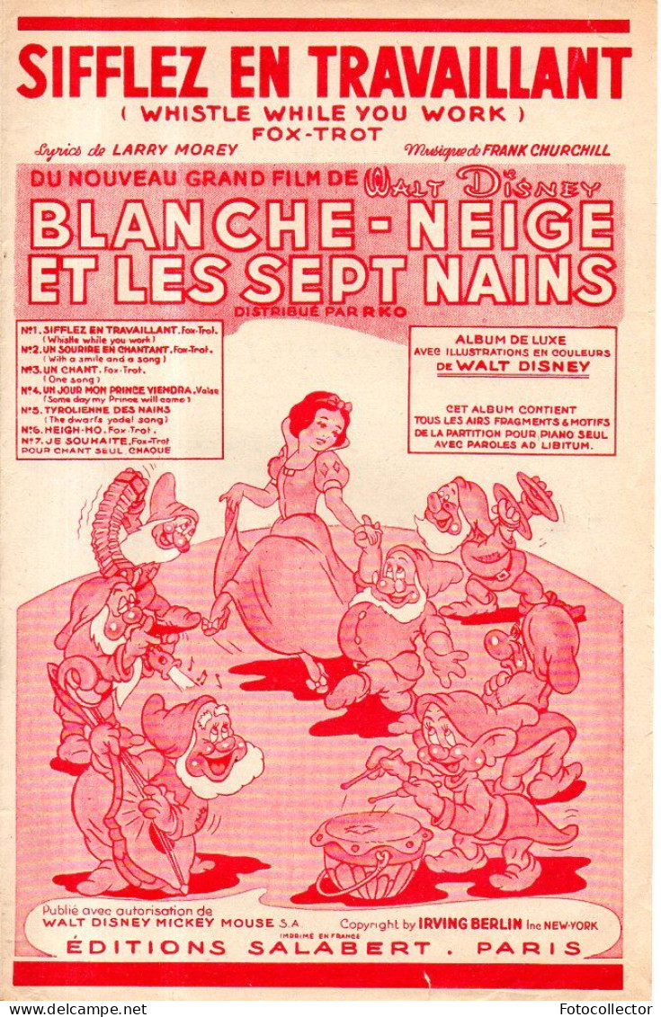 Sifflez En Travaillant (Whistle While You Work) Chanson Du Film Disney Blanche Neige Et Les 7 Nains Par Churchill 1938 - Música De Películas