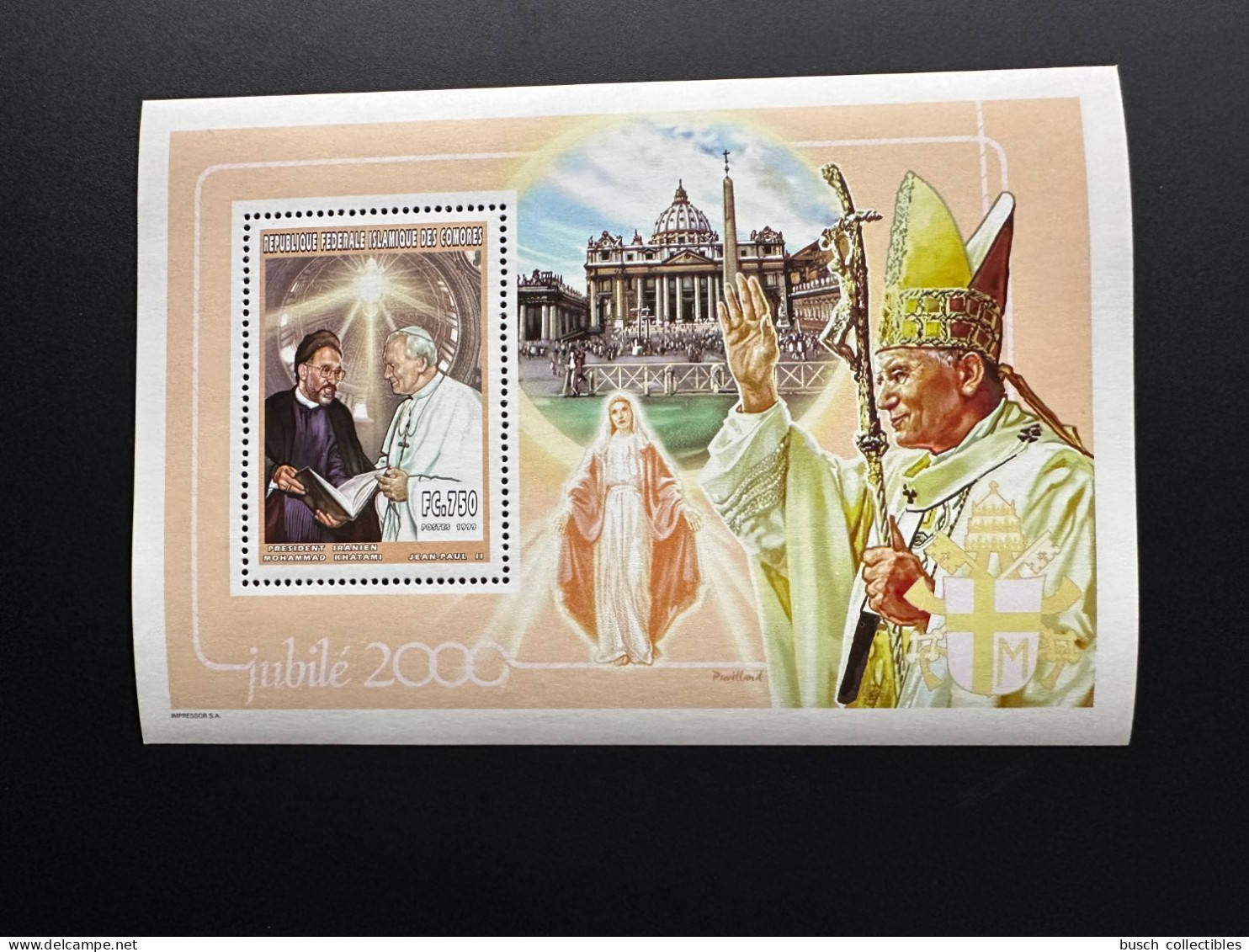 Comores Comoros Komoren 1999 YT 1123 Bloc De Luxe Pape Jean-Paul II Papst Johannes Paul Pope John Paul Iran Khatami - Komoren (1975-...)