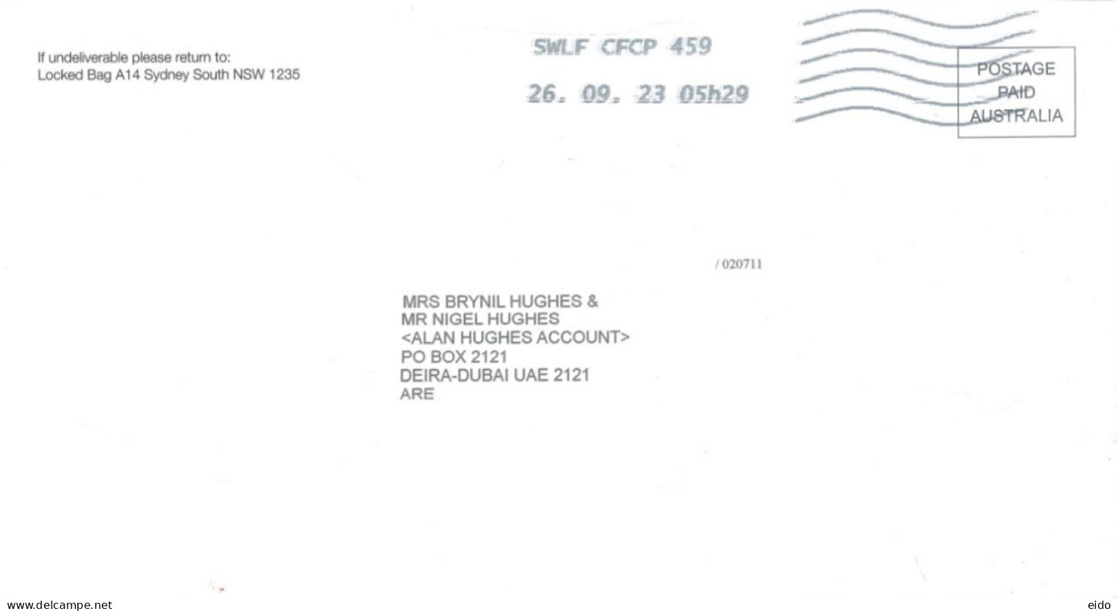 AUSTRALIA. - 2023 - POSTAGE PAID COVER TO DUBAI. - Briefe U. Dokumente