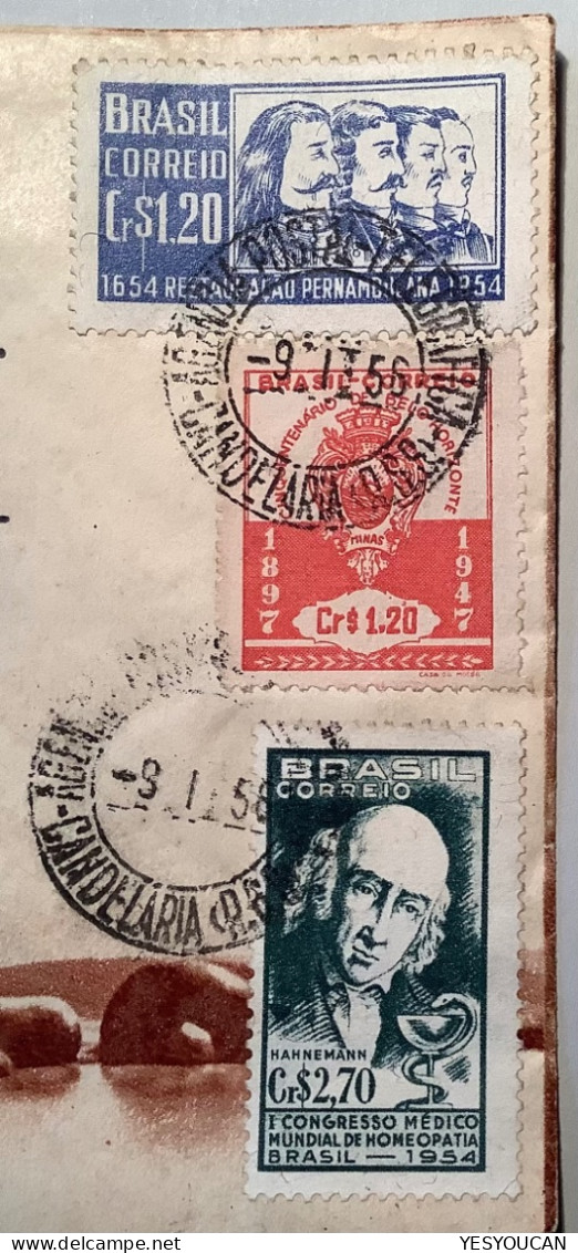 Brazil 1954 2,70 Hahnemann (homeopathie Homeopathy) On Rare Illustrated Cover CANDELARIA>Allschwil (Brasil Medecine - Lettres & Documents