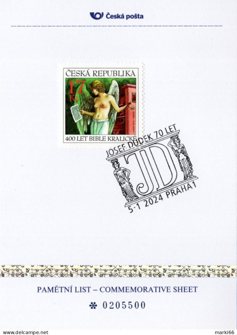 Czech Republic - 2024/2013 - Josef Dudek, Stamp Designer - 400th Ann. Of Kralice Bible - Commemorative Sheet - Briefe U. Dokumente