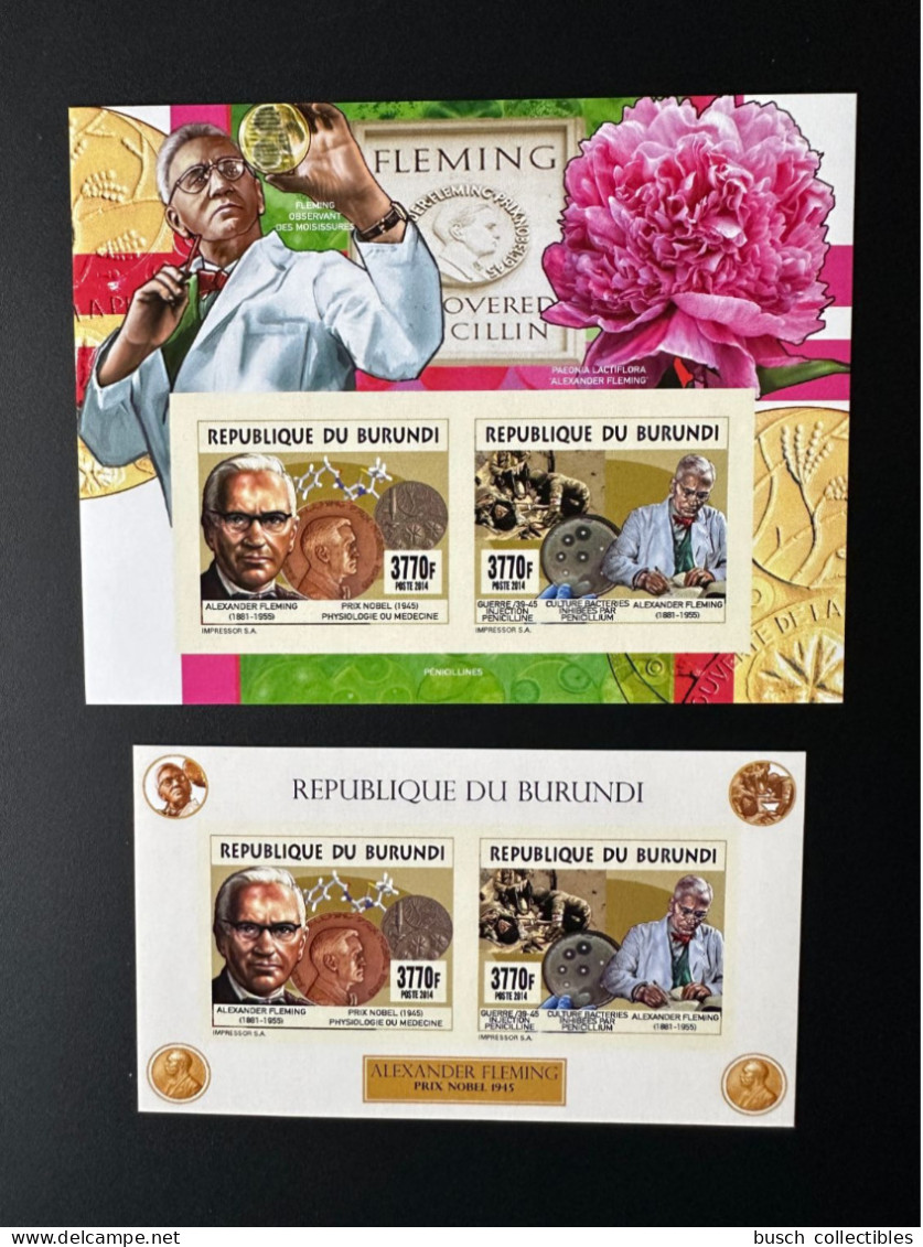 Burundi 2014 / 2015 Mi. 3530 - 3531 Bl. 527 - 528 ND IMPERF Alexander Fleming Prix Nobel Prize Fleur Flower Coin Münzen - Monnaies