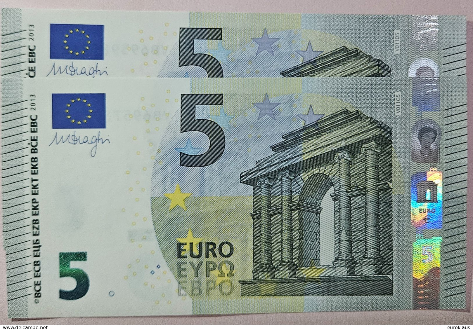 PAIR V011D5/G5 UNC WITH THE SAME NUMBERS - 5 Euro