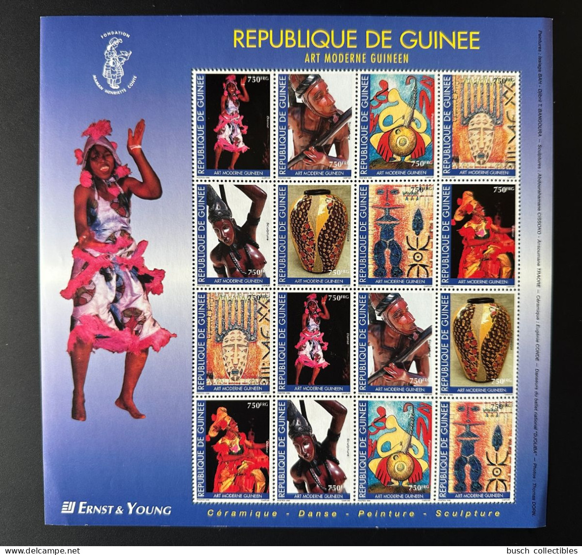 Guinée Guinea 1999 Mi. 2344-C2347 Sheetlet Art Moderne Guinéen Kunst Artwork Painting Dancing Danse Peinture Sculptures - Guinea (1958-...)