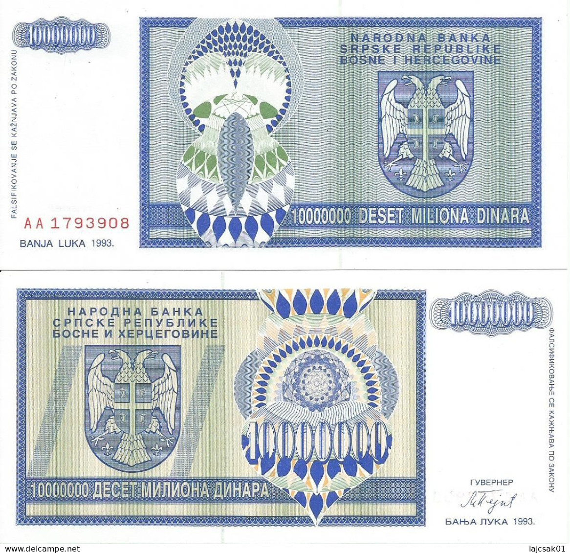 Bosnia And Herzegovina 10.000.000 Dinara 1993. UNC P-144 - Bosnië En Herzegovina