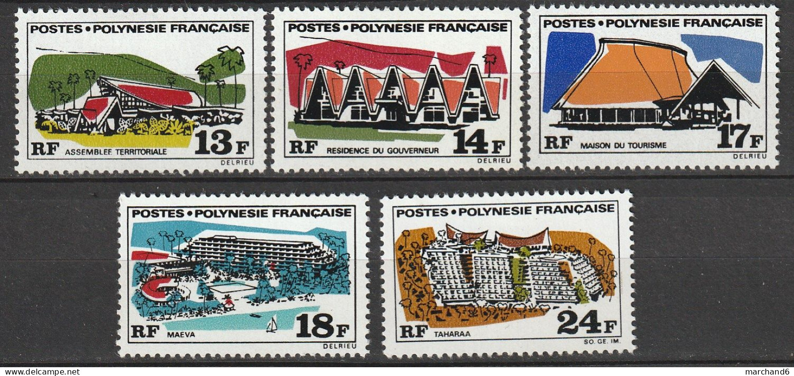 Polynésie Grandes édifices N°72/76 *neuf Charnière - Unused Stamps