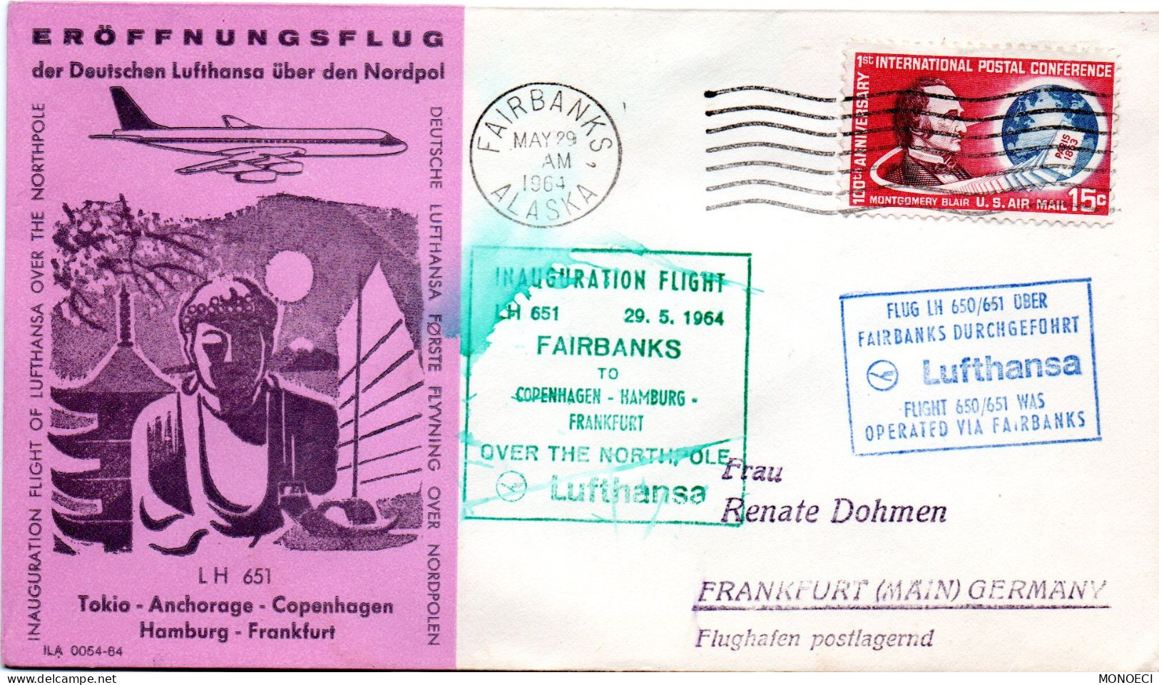 ETATS-UNIS -- Alaska -- Fairbanks - Lufthansa - Càd 29 May 1964 - Schmuck-FDC
