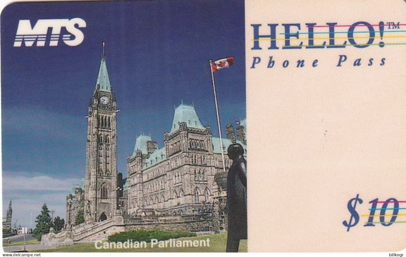 CANADA - Canadian Parliament, MTS Prepaid Card $10, 03/94, Used - Kanada
