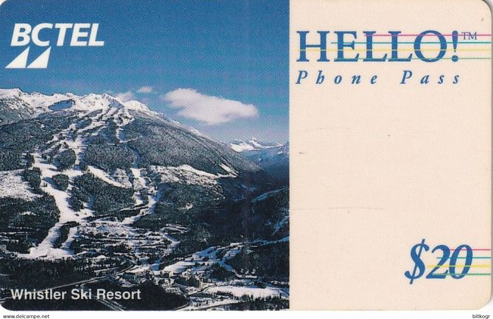 CANADA - Whistler Ski Resort, BCtel Magnetic Prepaid Card $20, 05/94, Mint - Canada