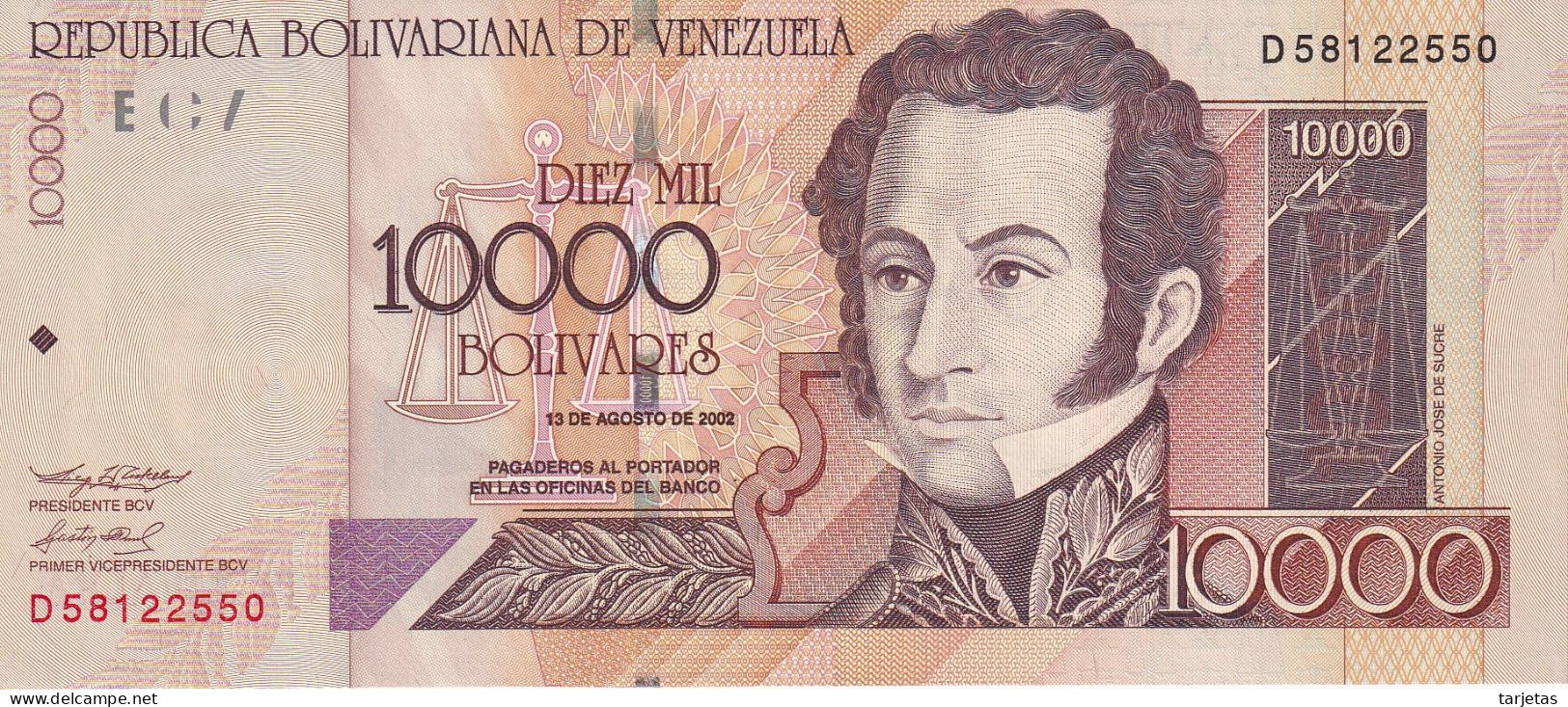BILLETE DE VENEZUELA DE 10000 BOLIVARES DEL AÑO 2002 SIN CIRCULAR (UNC) (BANKNOTE) - Venezuela