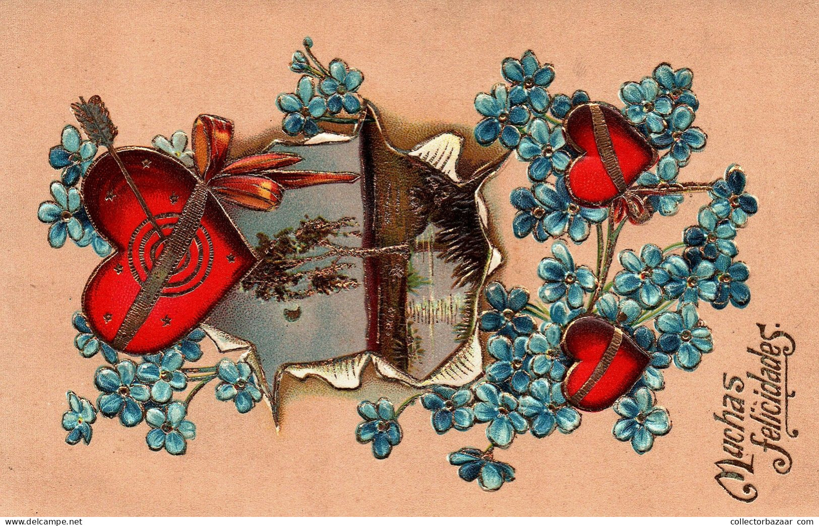 Postcard, Topic Celebrations, Valentine's Day, Hearts And Flowers Photomontage - Valentijnsdag