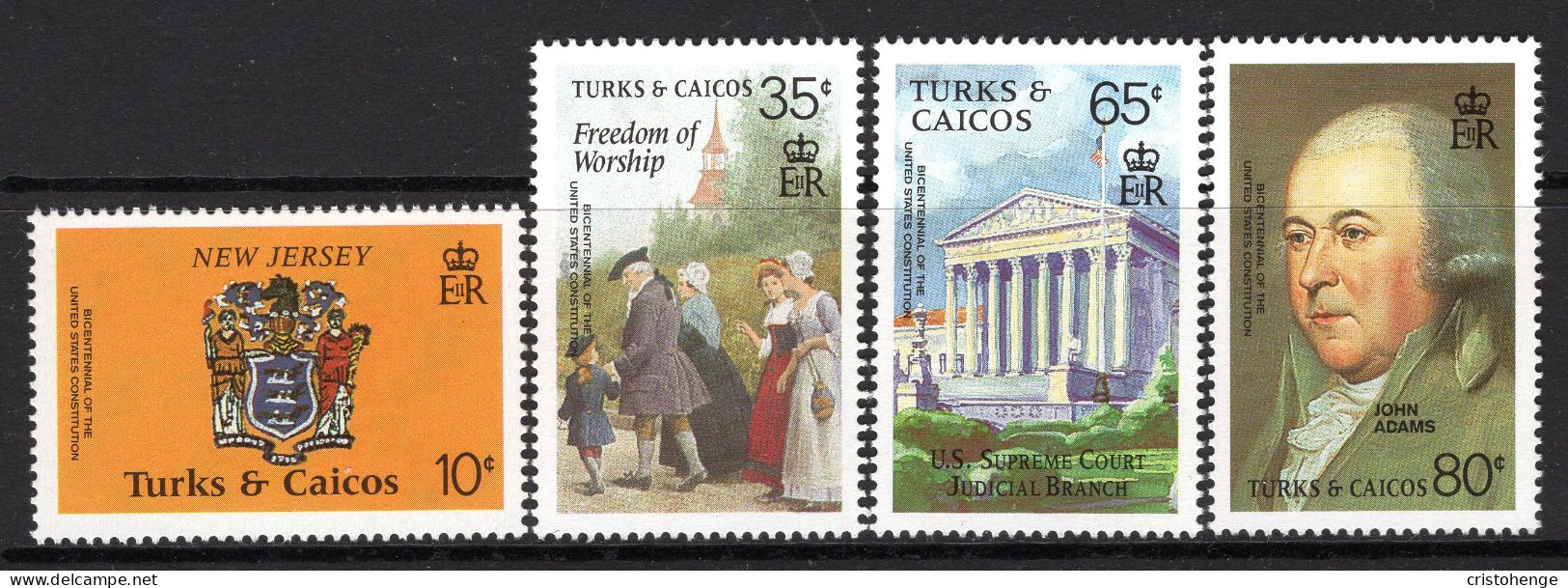 Turks & Caicos Islands 1987 Bicentenary Of US Constitution Set MNH (SG 907-910) - Turks And Caicos