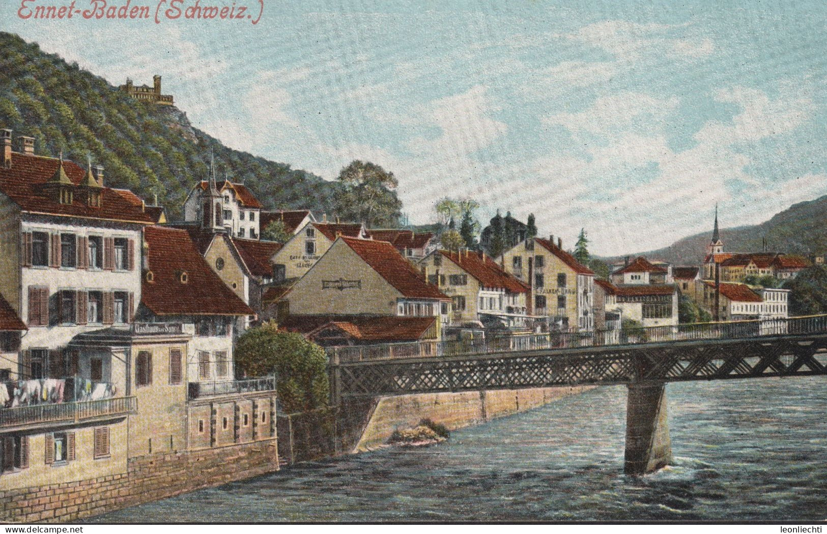 Ennetbaden Mit Brücke Und Gasthaus Zur Sonne, Carte Postale, Weltpostverein - Ennetbaden